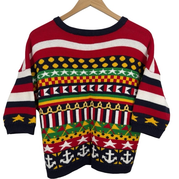 Carroll Reed Women's M Nautical Knit Cardigan Button Up Cotton Colorful 90's - Picture 12 of 16